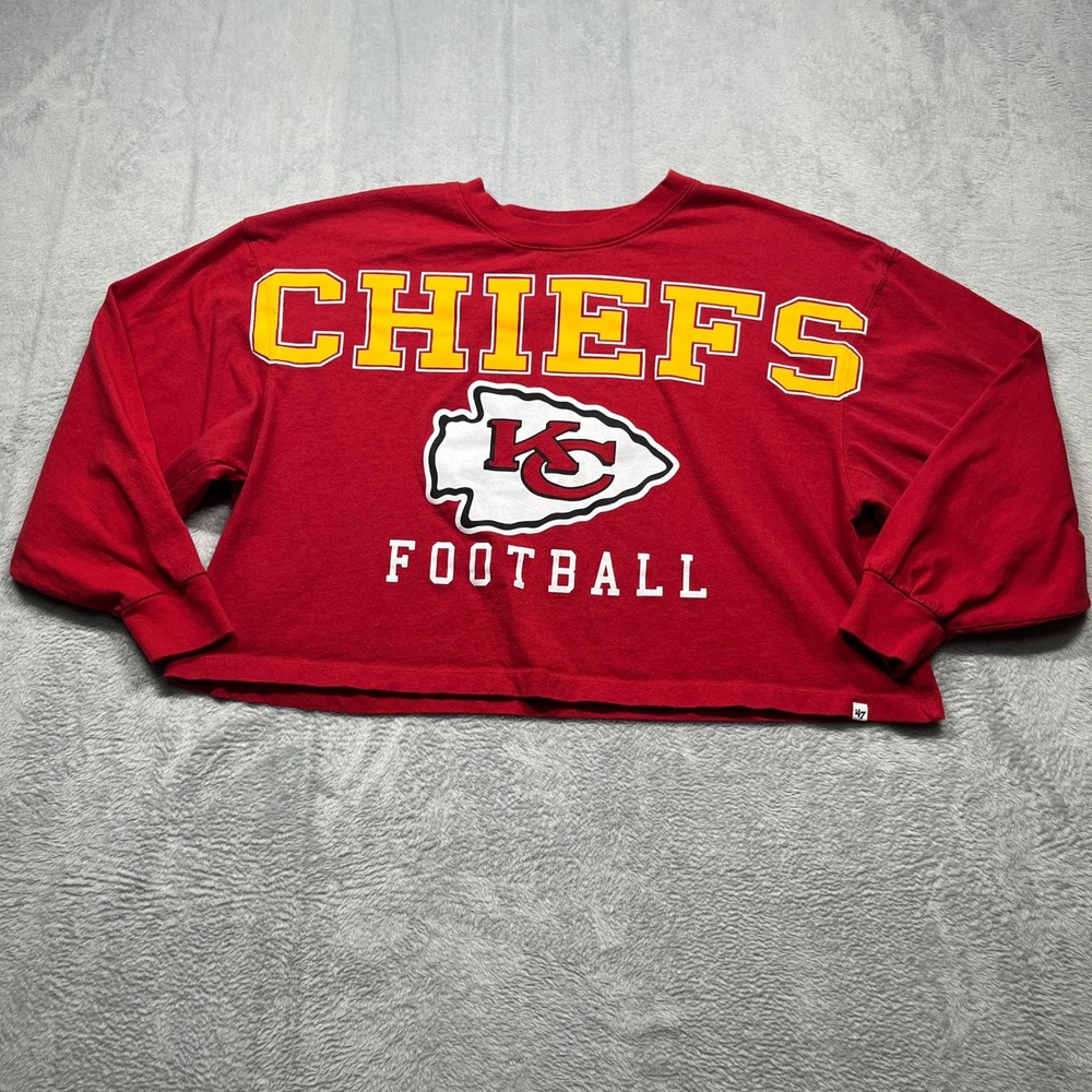 '47 Brand Kansas City‎ Chiefs T-Shirt Womens XL Red Cropped Long Sleeve NFL